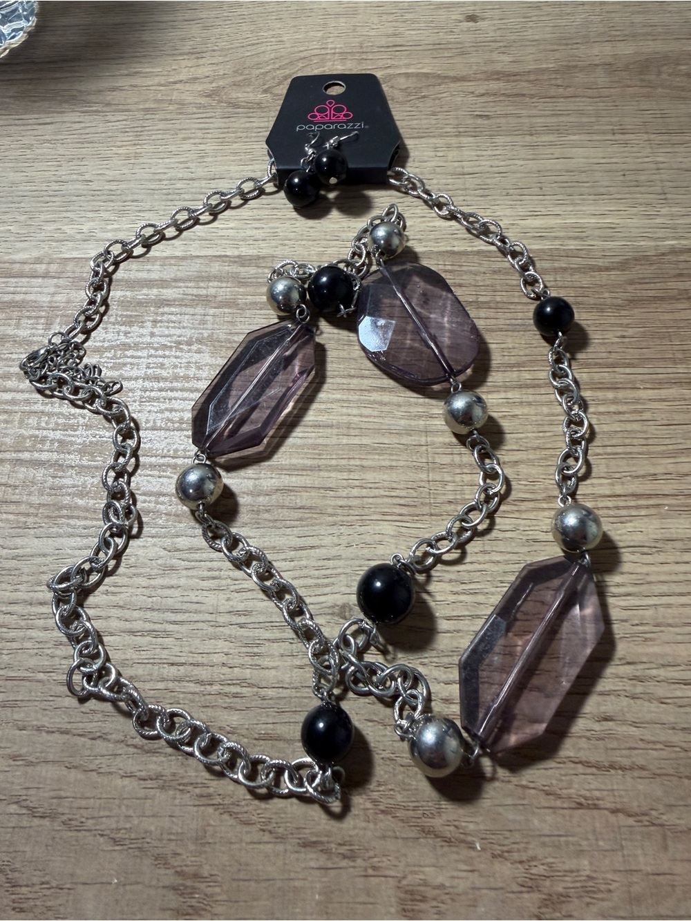Paparazzi Silver Chain Necklace with Purple and Black Beads